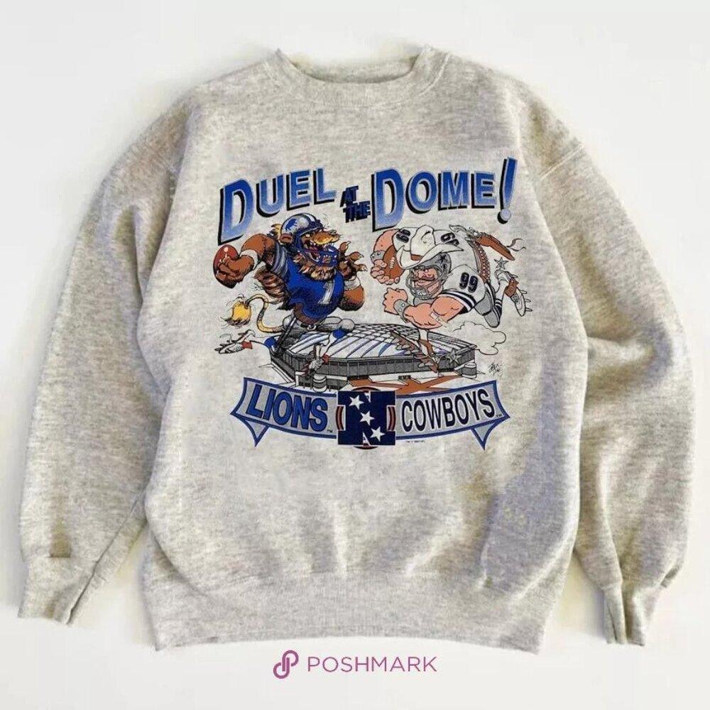 Detroit Lions Dallas Cowboys 1990 Jack Davis Duel Graphic Sweatshirt